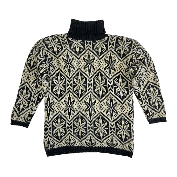 Vtg 90s Gap Wool Chunky Turtleneck Sweater Snowflake Nordic Ski Black White Sz S - Picture 1 of 4